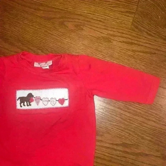 Smock Monkey Valentine's Dog Hearts red tee shirt 9 months smocked - Picture 6 of 8